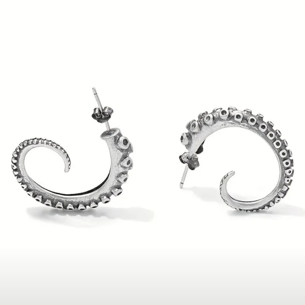 Earrings--Posts, Unisex Silvery Tentacle "Hoop"